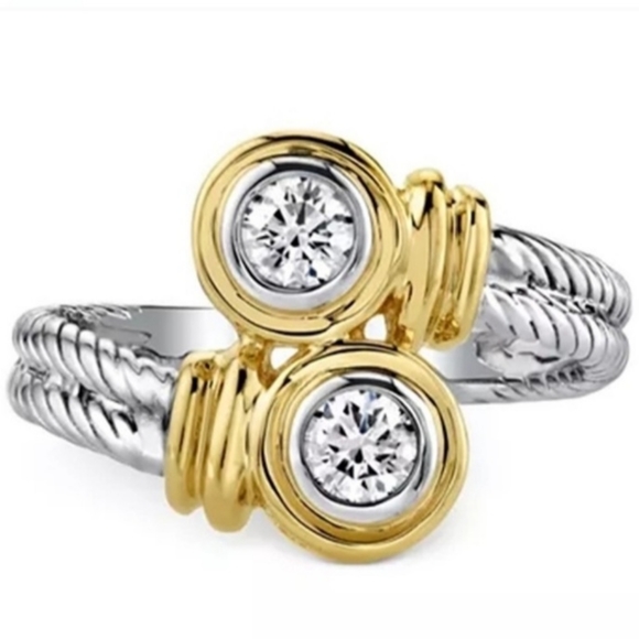 Diamond Two-Tone Cable Crossover Ring - Picture 4 of 10